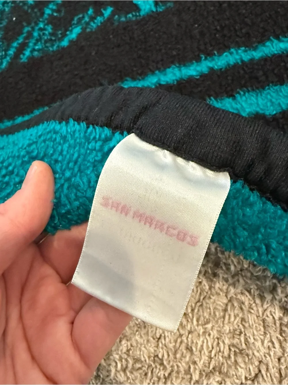 San Marcos vintage grizzly bear teal green blanket reversible 90s